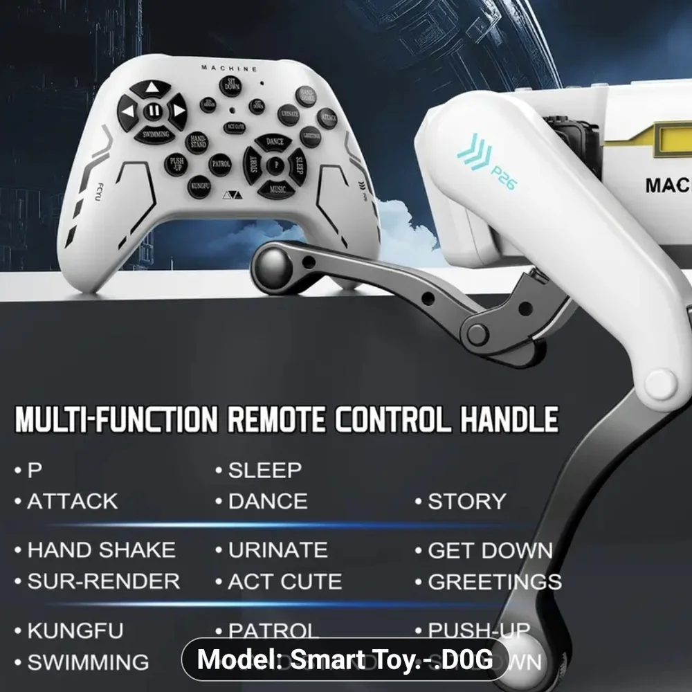 Machine Intelligent Voice Control Robot Dog - White and Black